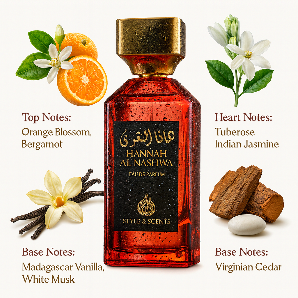 #1 BEST SELLER - HANNAH AL NASHWA Eau De Parfum – Feminine Floral-Citrus Perfume with Jasmine, Tuberose, Orange Blossom & White Musk | 100ml, 20% Oil, 18 to 24 Hours 💃 Perfect for daily wear or romantic evenings – Made in UAE (MDO012)