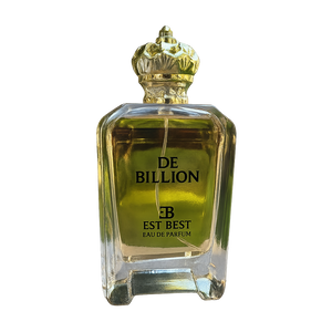 DE BILLION Eau de Parfum bottle isolated on black background showcasing luxury design.