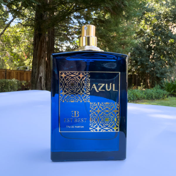 AZUL men’s perfume bottle with golden atomizer and navy design — fresh, confident, and timeless scent.