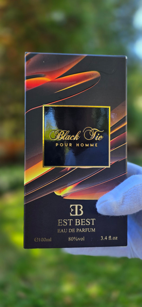 BLACK TIE Eau De Parfum bottle on display counter – EST BEST fragrance