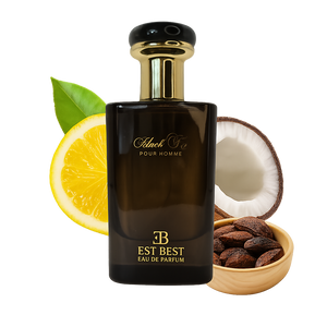 BLACK TIE perfume bottle with bergamot lemon and coconut tonka bean notes