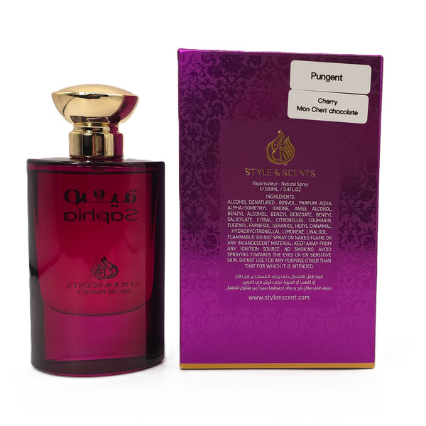 SAPHIA Eau De Parfum – Floral Gourmand Perfume for Women with Black Cherry, Rose, Almond, Vanilla, Tonka Bean & Cinnamon | Sweet, Warm & Long-Lasting Luxury Fragrance 100ML – Made in UAE (MDO006)